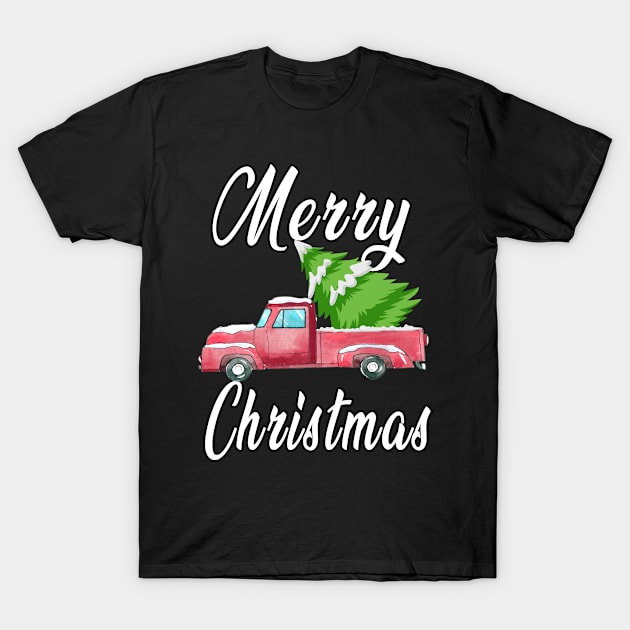 Merry Christmas Buffalo Truck Tree Red T-Shirt by BouchFashion